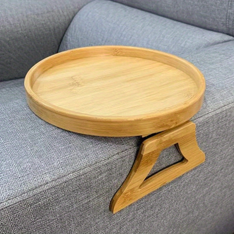 Bamboo/Wood Clip-On Table for Sofa Armrests and Recliners, Organizer Tray for Coffee, Snacks, and Electronics.