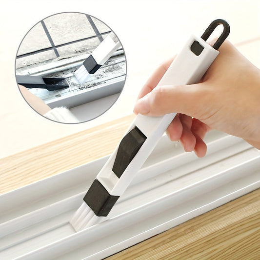 Versatile tool for cleaning plastic window grooves, dusting, and for use with vacuum cleaners, keyboards, and kitchen surfaces.