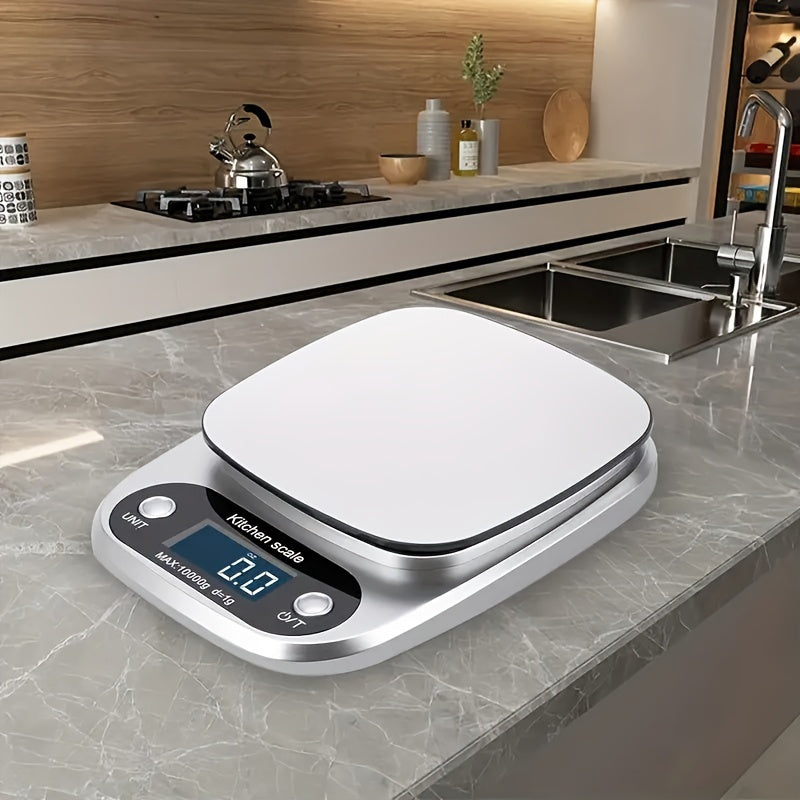 10kg Digital Kitchen Scale with 1g Accuracy, Sleek Design, LCD Display, Tare Function, Multi-Unit Measurement, Battery Operated, Plastic Material, 36V Max Voltage