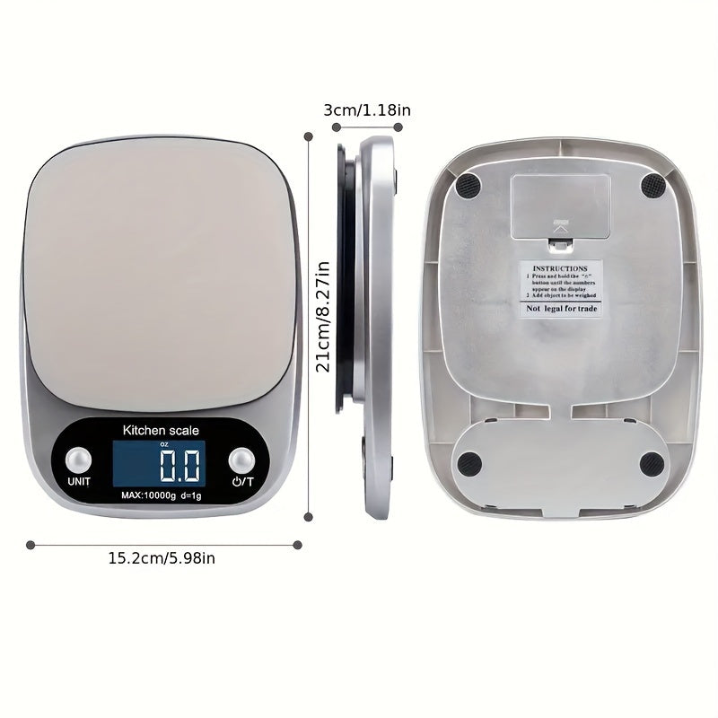 10kg Digital Kitchen Scale with 1g Accuracy, Sleek Design, LCD Display, Tare Function, Multi-Unit Measurement, Battery Operated, Plastic Material, 36V Max Voltage