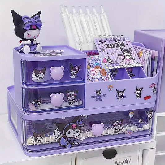 Sanrio desk tidy with partitioned storage box for students and dormitory use.