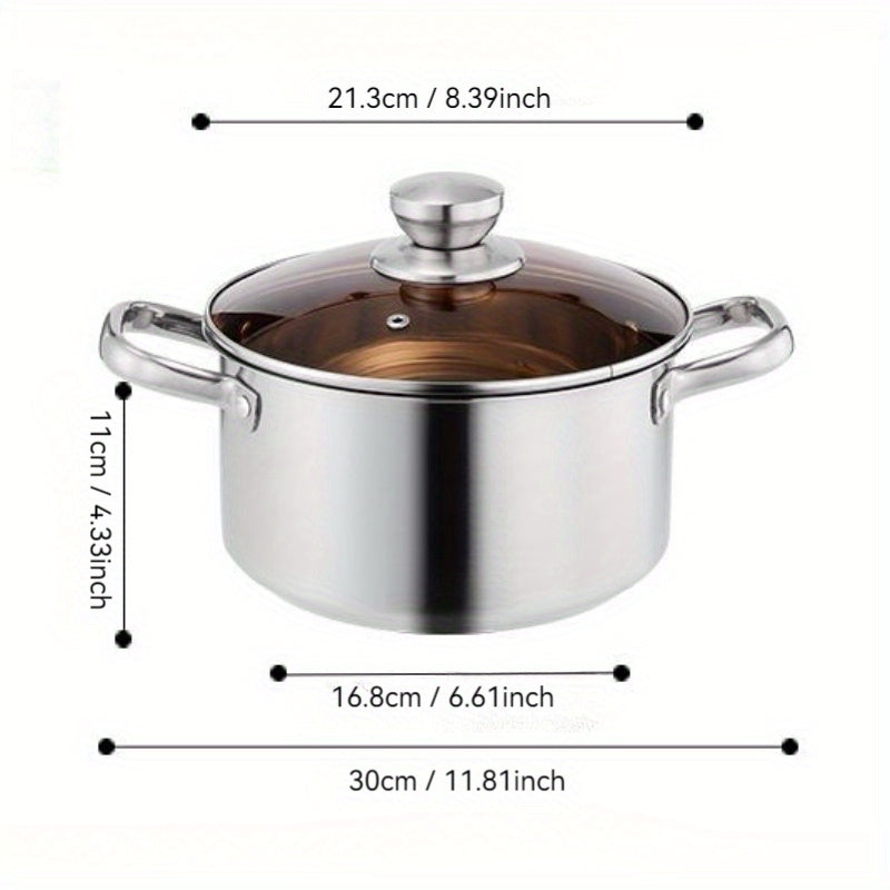 Set of 3 Stainless Steel Cookware Pieces - Includes Milk, Hot, and Soup Pots with Heat-Resistant Bottoms, Ideal for Use on Gas and Induction Stoves