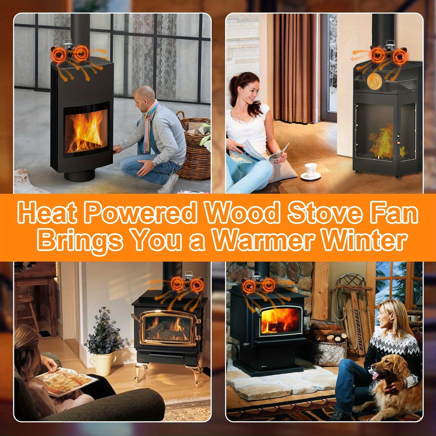 EcoSmart Aluminum Heat Powered Stove Fan features Dual Motors for Ultra-Quiet Efficient Heat Circulation. High-Speed Blades ensure No Battery is Required. Ideal for Wood Burning Fireplace and Stove.