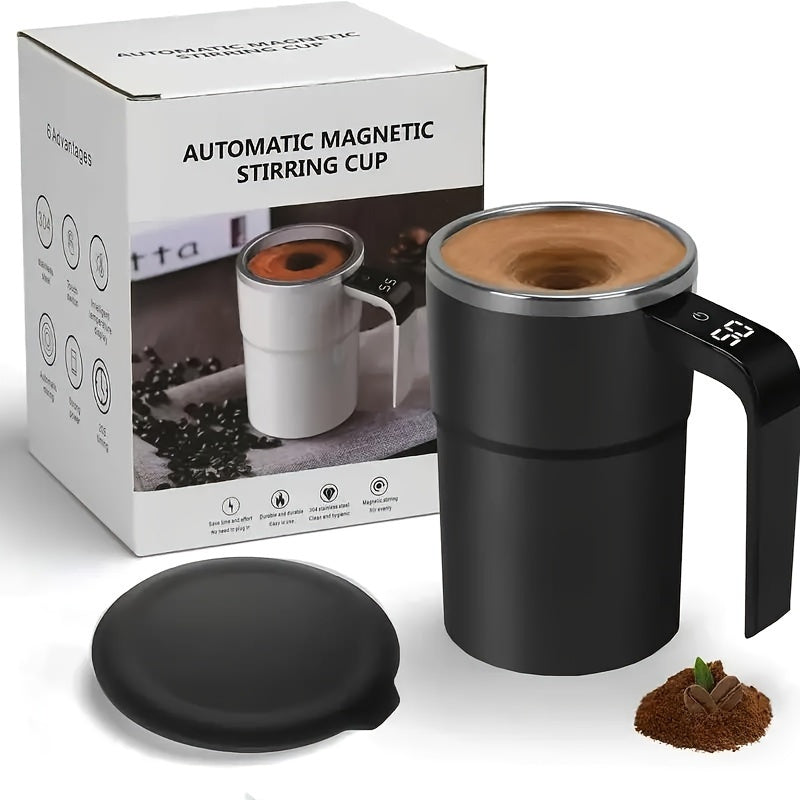 Sleek Automatic Coffee Maker with USB Charging, Temperature Display & Magnetic Stirrer - 12.85oz Capacity for Milk, Chocolate, Mocha | Ideal Christmas Present, Top-notch Coffee Machine for the Holidays