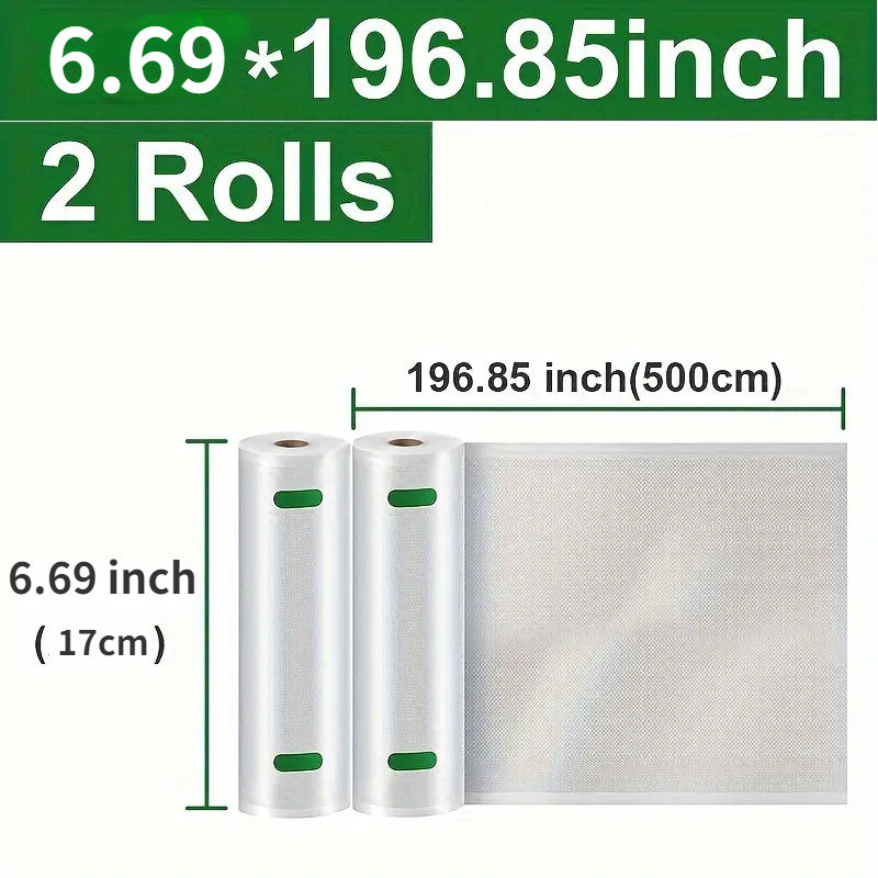 2 Rolls of 10 Meters in Total Food Vacuum Sealer Bags, Made with Durable Plastic for withstanding -18°C Temperatures, Ensuring 10% Freshness, and Achieving a 90% Vacuum Seal. Specifically designed for use in Kitchens and Restaurants.