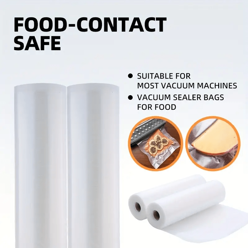 2 Rolls of 10 Meters in Total Food Vacuum Sealer Bags, Made with Durable Plastic for withstanding -18°C Temperatures, Ensuring 10% Freshness, and Achieving a 90% Vacuum Seal. Specifically designed for use in Kitchens and Restaurants.