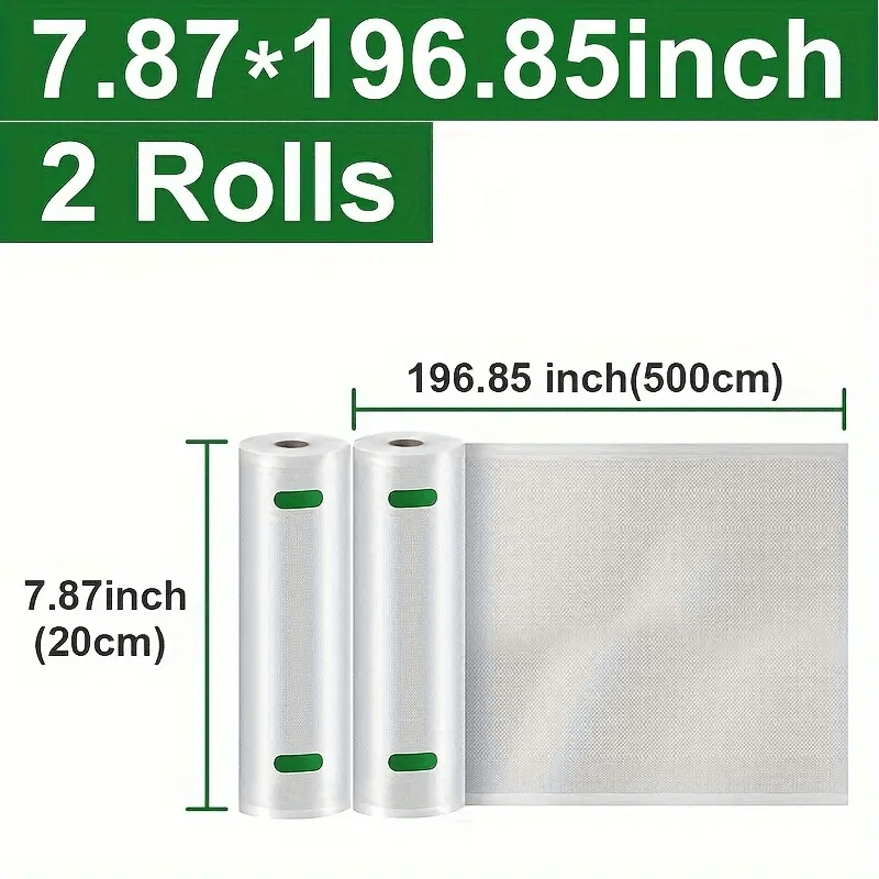 2 Rolls of 10 Meters in Total Food Vacuum Sealer Bags, Made with Durable Plastic for withstanding -18°C Temperatures, Ensuring 10% Freshness, and Achieving a 90% Vacuum Seal. Specifically designed for use in Kitchens and Restaurants.