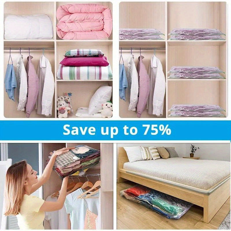 Individually Purchase a Vacuum Compression Storage Bag, Ideal for Sealing and Moving Clothes, Blankets, Shirts, Sweaters, Quilts. Perfect for Dorms, Closets, Wardrobes, Bedrooms, and Bathrooms. Save Space with this Household Organizer that Includes a