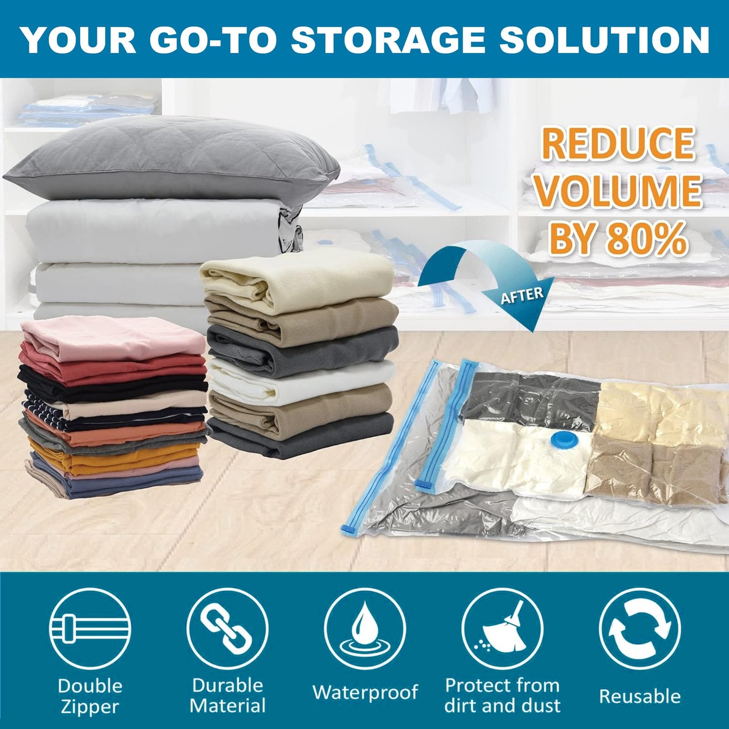 Individually Purchase a Vacuum Compression Storage Bag, Ideal for Sealing and Moving Clothes, Blankets, Shirts, Sweaters, Quilts. Perfect for Dorms, Closets, Wardrobes, Bedrooms, and Bathrooms. Save Space with this Household Organizer that Includes a