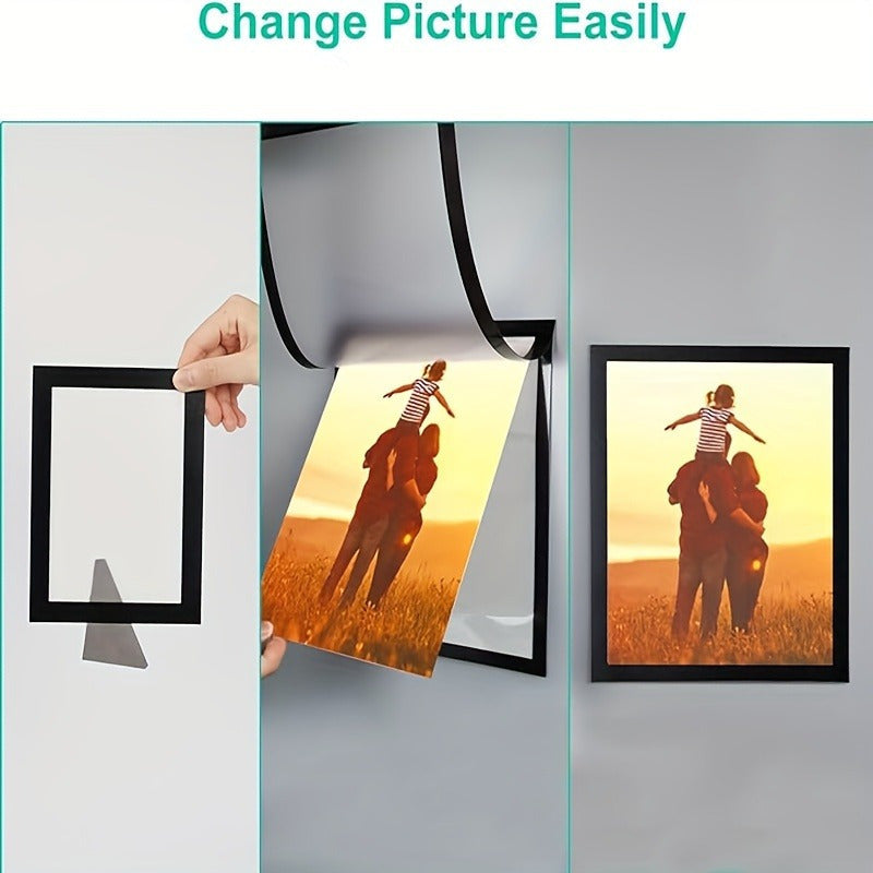 Set of 5 A4 Self-Adhesive Magnetic Photo Frames - Ideal for Displaying Photos on Walls in Offices, Homes, Supermarkets, Restaurants, and Refrigerators