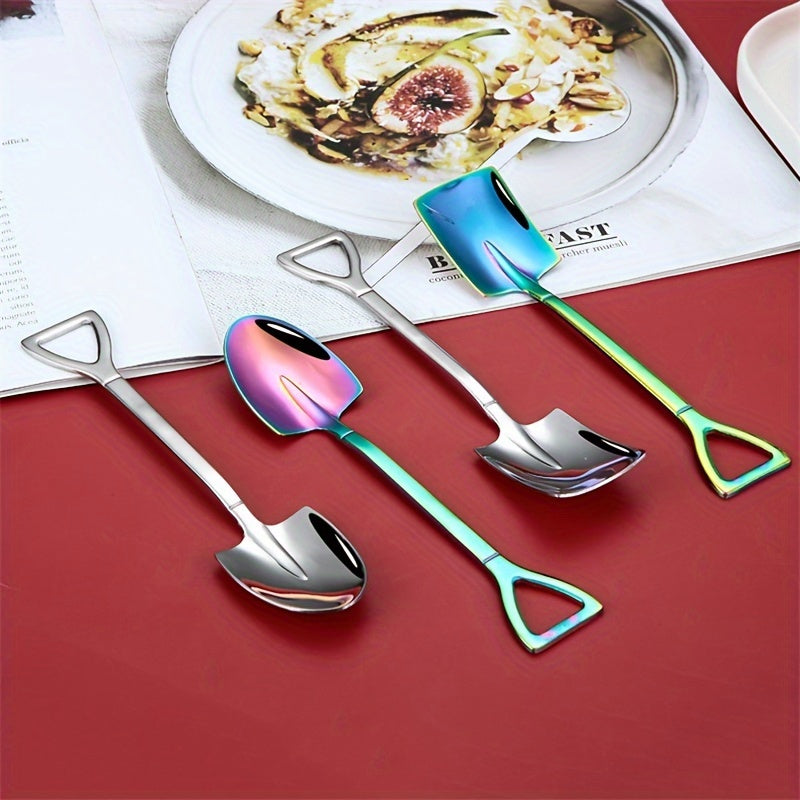 Set of 10 Stainless Steel Ice Cream Spoons in Creative Shovel Design - Ideal for Desserts, Tea, Coffee, Home, Kitchen, and Restaurant Use