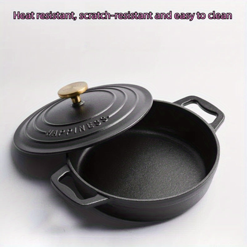 23cm round cast iron enamel pot that is perfect for a variety of uses including stewing, cooking seafood, and baking in the oven. This versatile and durable kitchen cookware is heat resistant, scratch-resistant, and easy to clean.