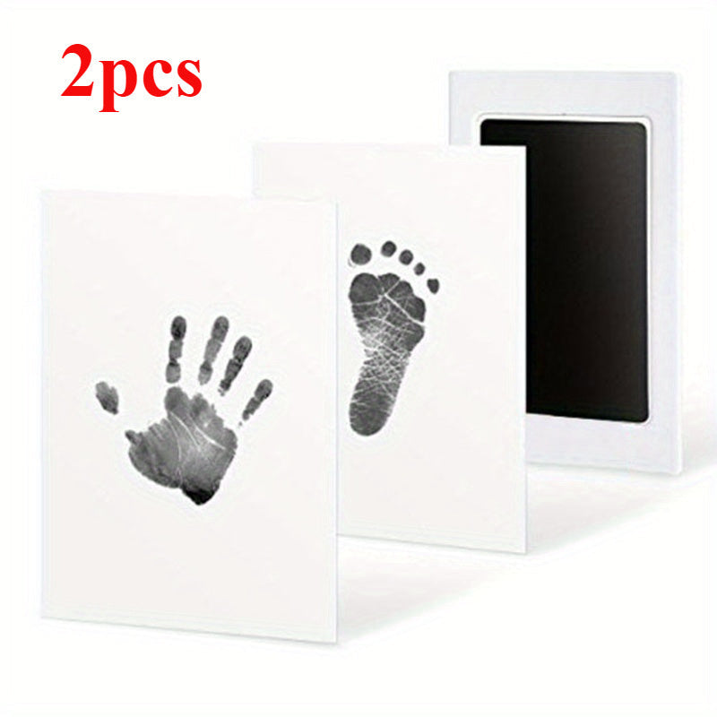 DIY Baby Handprint & Footprint Kit, Includes Non-Toxic Black Ink Pad, 2 Papers for Newborn Souvenir, Infant Hand & Foot Molds, Paper Material (2-Pack)