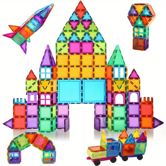 Educational 3D building blocks set with magnet tiles - Durable ABS material - 60/100/120pcs - Creative play for boys & girls.