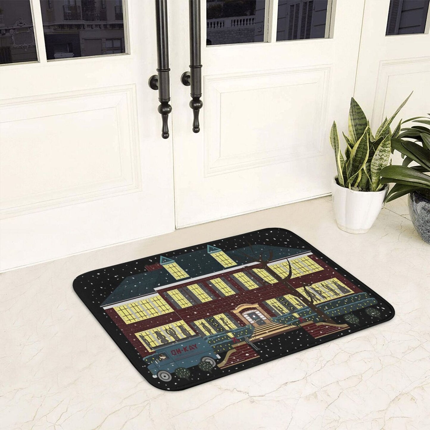 Polyester Doormat Inspired by Home Alone - Lightweight Rectangle Floor Mat with Anti-Slip Backing - Christmas Welcome Rug for Kitchen and Entryway Decor - Easy to Clean and Durable