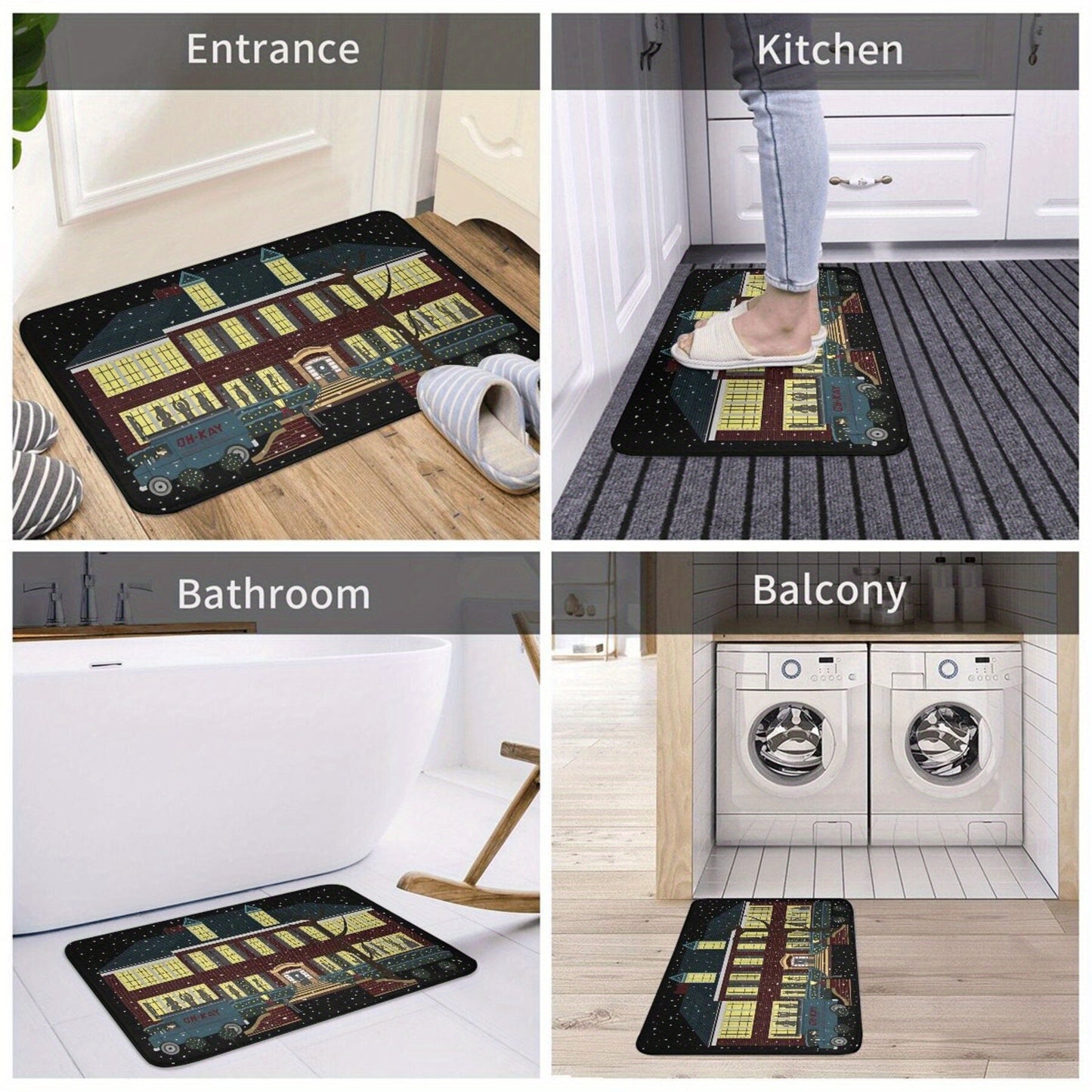 Polyester Doormat Inspired by Home Alone - Lightweight Rectangle Floor Mat with Anti-Slip Backing - Christmas Welcome Rug for Kitchen and Entryway Decor - Easy to Clean and Durable