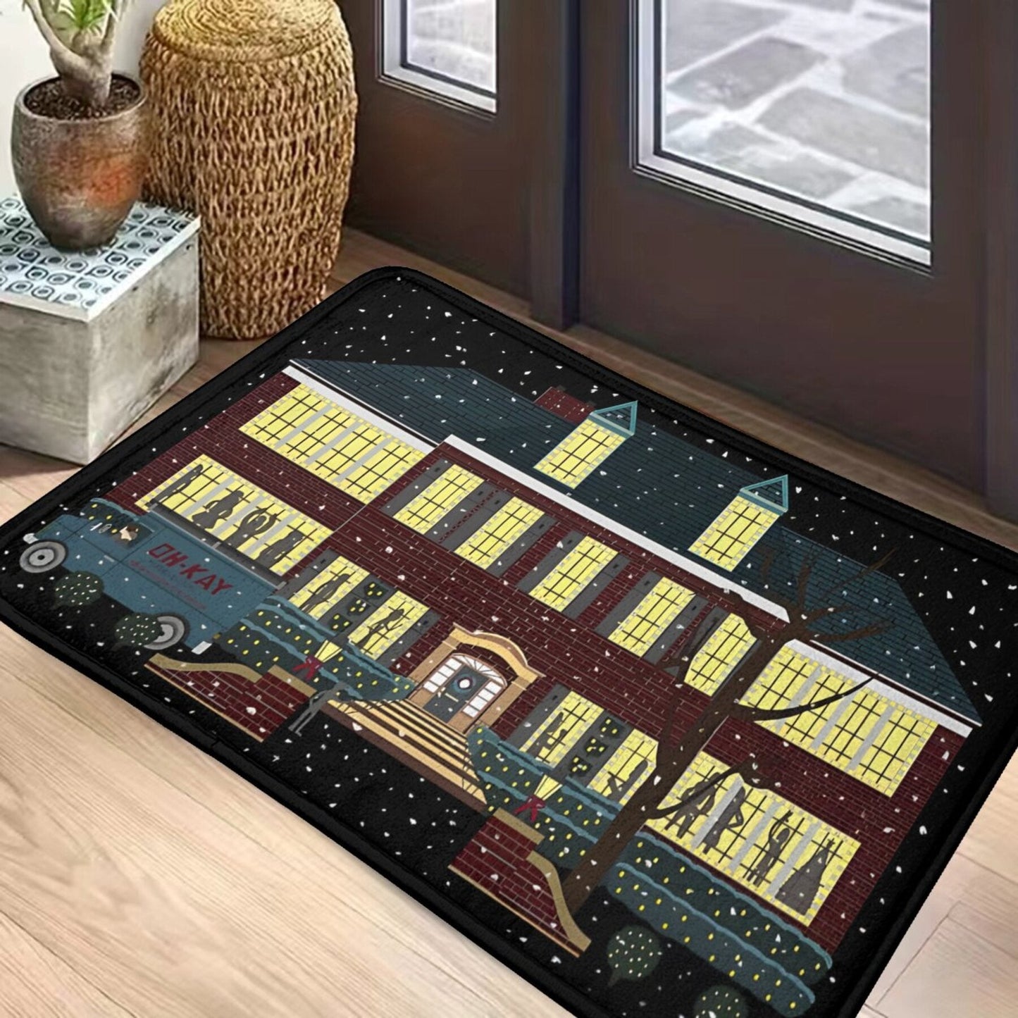 Polyester Doormat Inspired by Home Alone - Lightweight Rectangle Floor Mat with Anti-Slip Backing - Christmas Welcome Rug for Kitchen and Entryway Decor - Easy to Clean and Durable