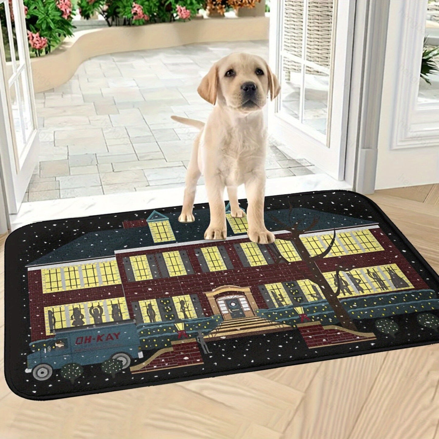 Polyester Doormat Inspired by Home Alone - Lightweight Rectangle Floor Mat with Anti-Slip Backing - Christmas Welcome Rug for Kitchen and Entryway Decor - Easy to Clean and Durable