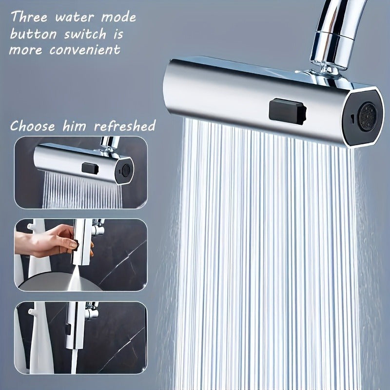 Modern, polished stainless steel RV kitchen faucet with water-saving aerator, 3 flow modes, pressure boosting extension, splash-proof nozzle, high arc spout, and direct drinking water