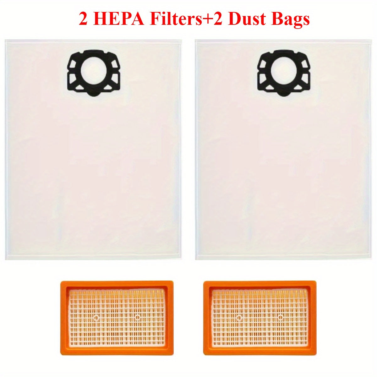 4 Piece Vacuum Accessory Set for Kärcher Vacuums: Includes 2 HEPA Filters and 2 Dust Bags - Compatible with WD4, WD5, MV4, MV5, MV6 Models