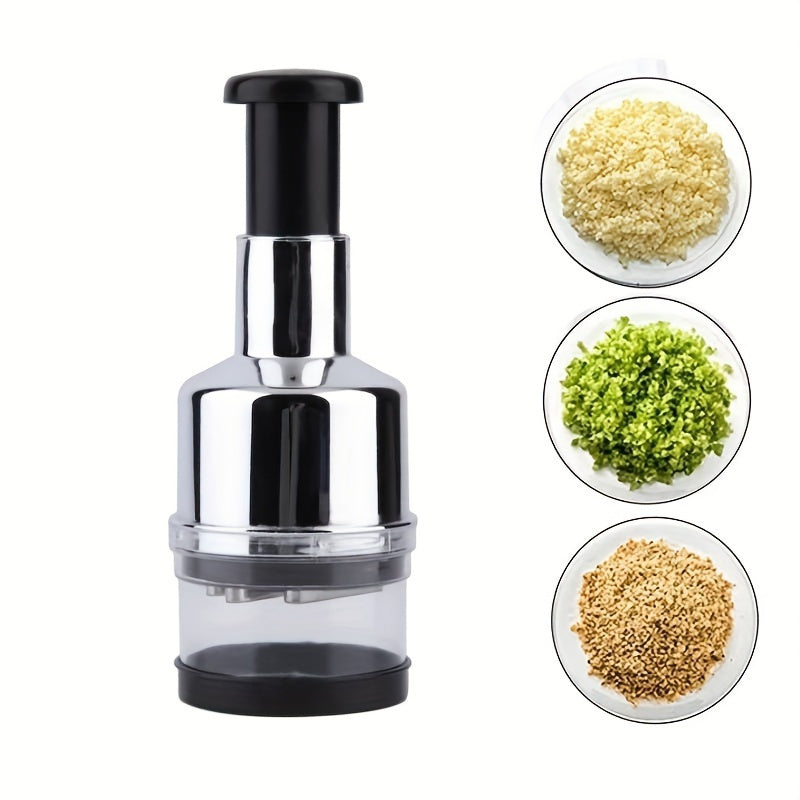 Stainless Steel Manual Food Chopper - Handheld Press Cutter for Garlic, Onions, and Vegetables - Durable Kitchen Tool, Food-Safe, No Power Required