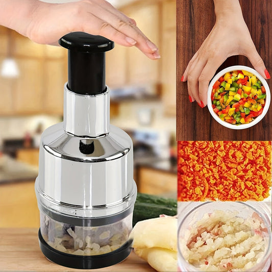 Stainless Steel Manual Food Chopper - Handheld Press Cutter for Garlic, Onions, and Vegetables - Durable Kitchen Tool, Food-Safe, No Power Required