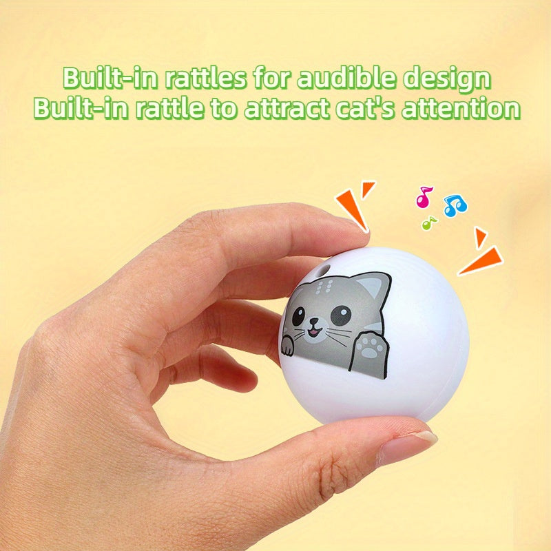 Interactive cat toy ball that makes sounds, perfect for entertaining cats without batteries.