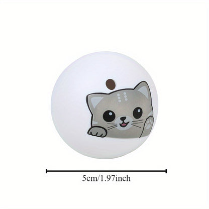 Interactive cat toy ball that makes sounds, perfect for entertaining cats without batteries.