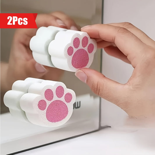 Pair of Cute Cat Paw Mirror Cleaning Sponges - Portable and No Electricity Required for Removing Stains from Bathroom and Kitchen Glass