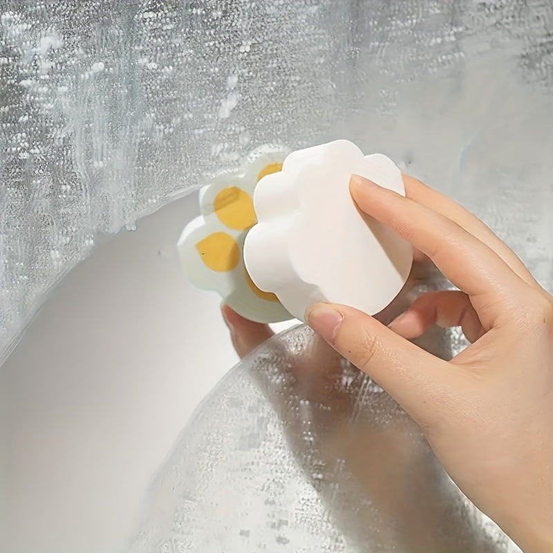 Pair of Cute Cat Paw Mirror Cleaning Sponges - Portable and No Electricity Required for Removing Stains from Bathroom and Kitchen Glass