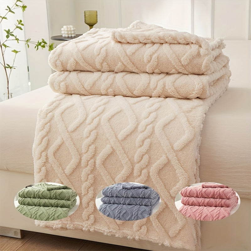 Hand Wash Only Lamb Fleece Blanket with Non-woven Coral Fleece Plush Thick Warm 3D Geometric-Pattern - Soft Cozy Flannel Throw Perfect for All Seasons. Featuring Contemporary Style Multifunctional design for Bed, Couch, or Travel. Made of 100% Polyester.