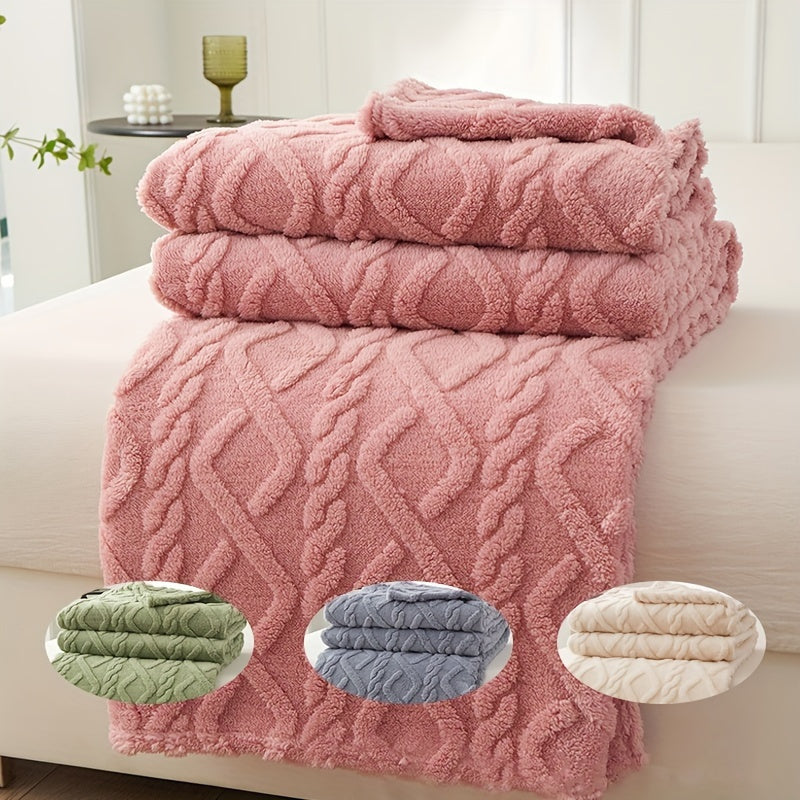 Hand Wash Only Lamb Fleece Blanket with Non-woven Coral Fleece Plush Thick Warm 3D Geometric-Pattern - Soft Cozy Flannel Throw Perfect for All Seasons. Featuring Contemporary Style Multifunctional design for Bed, Couch, or Travel. Made of 100% Polyester.