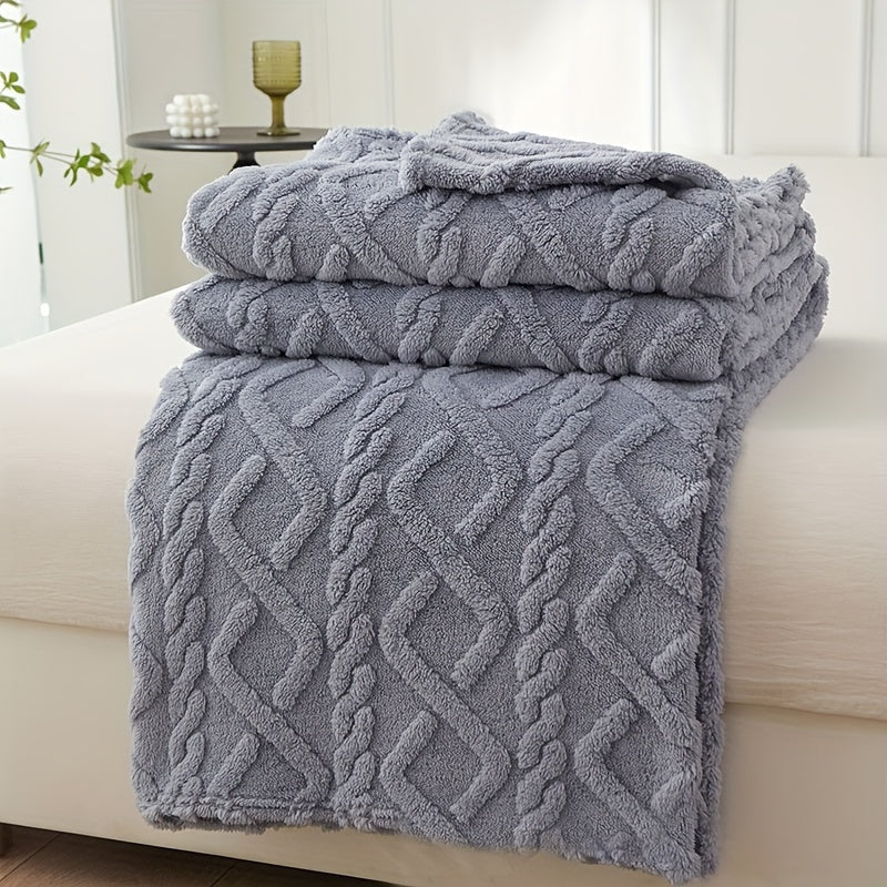 Hand Wash Only Lamb Fleece Blanket with Non-woven Coral Fleece Plush Thick Warm 3D Geometric-Pattern - Soft Cozy Flannel Throw Perfect for All Seasons. Featuring Contemporary Style Multifunctional design for Bed, Couch, or Travel. Made of 100% Polyester.