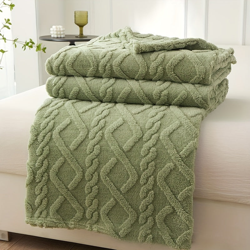 Hand Wash Only Lamb Fleece Blanket with Non-woven Coral Fleece Plush Thick Warm 3D Geometric-Pattern - Soft Cozy Flannel Throw Perfect for All Seasons. Featuring Contemporary Style Multifunctional design for Bed, Couch, or Travel. Made of 100% Polyester.