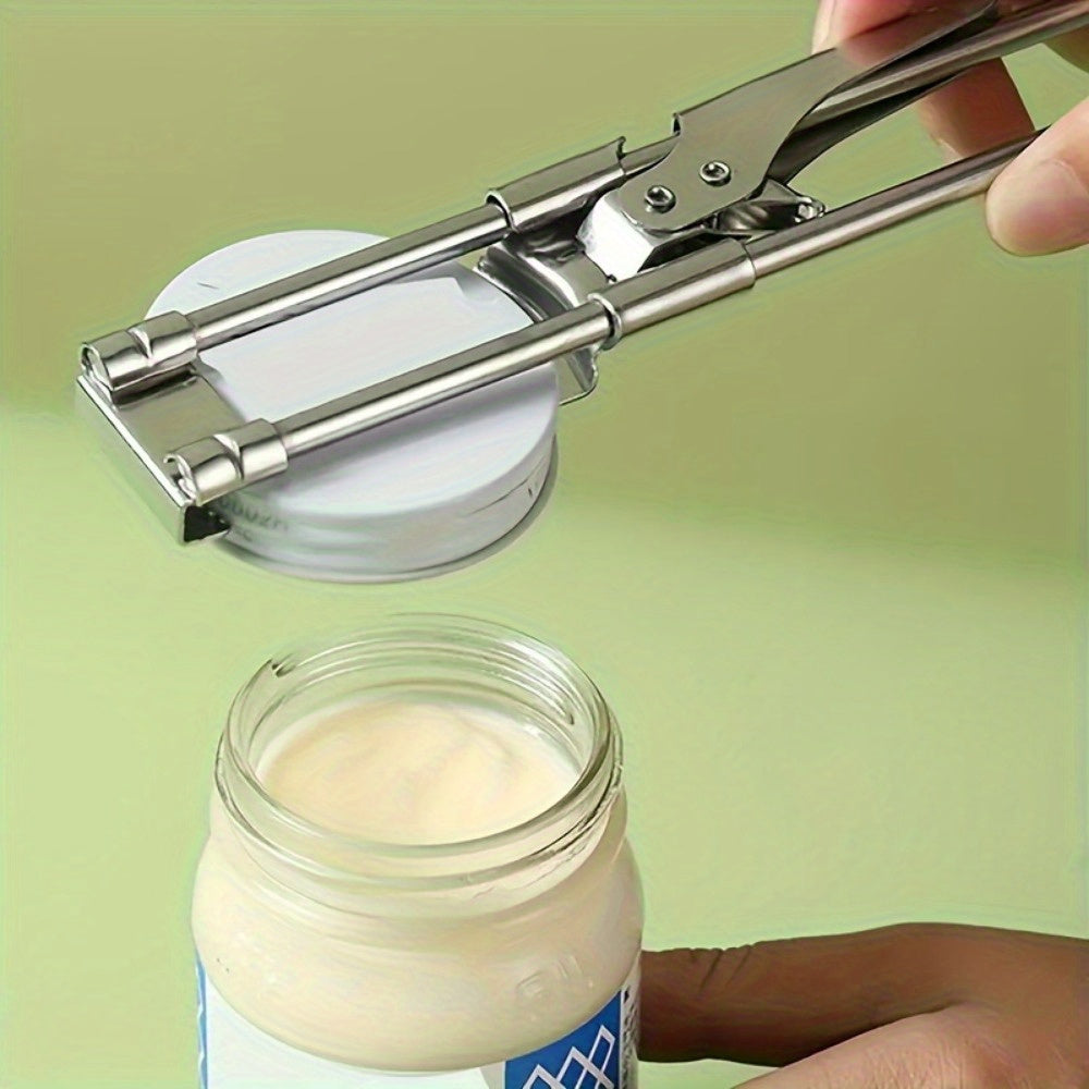 Adjustable Stainless Steel Can Opener with Lid Clamp and Multifunctional Bottle Opener - Manual Kitchen Tool for Parties