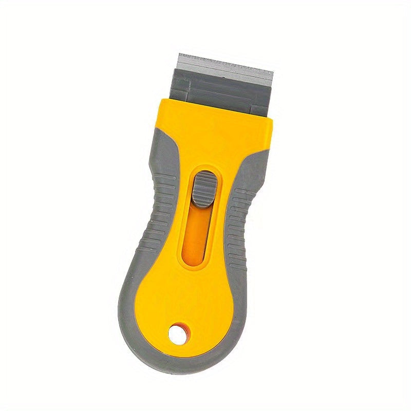 Versatile Razor Blade Scraper Tool for Paint Removal, Window Cleaning, Stovetop Maintenance - Made of Durable Stainless Steel and Plastic with an Ergonomic Yellow and Orange Design - Easy Grip Handle for Effortless Window Cleaning - Includes Stainless