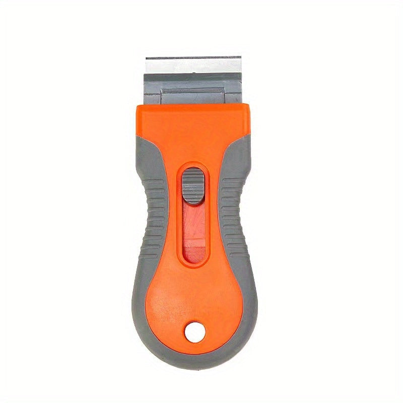 Versatile Razor Blade Scraper Tool for Paint Removal, Window Cleaning, Stovetop Maintenance - Made of Durable Stainless Steel and Plastic with an Ergonomic Yellow and Orange Design - Easy Grip Handle for Effortless Window Cleaning - Includes Stainless