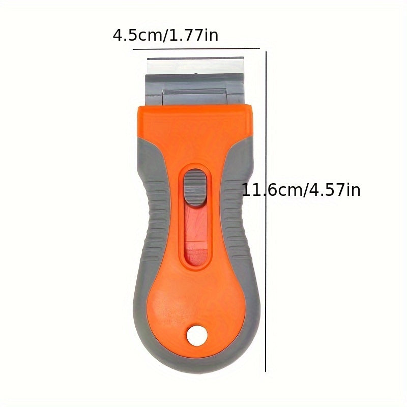 Versatile Razor Blade Scraper Tool for Paint Removal, Window Cleaning, Stovetop Maintenance - Made of Durable Stainless Steel and Plastic with an Ergonomic Yellow and Orange Design - Easy Grip Handle for Effortless Window Cleaning - Includes Stainless