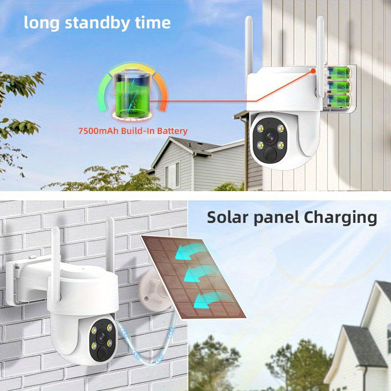 Wireless Solar Security Camera System with Spotlight & Siren - 2K Resolution, 355° Field of View, Color Night Vision, PIR Motion Detection, 2-Way Audio, USB/Battery Powered