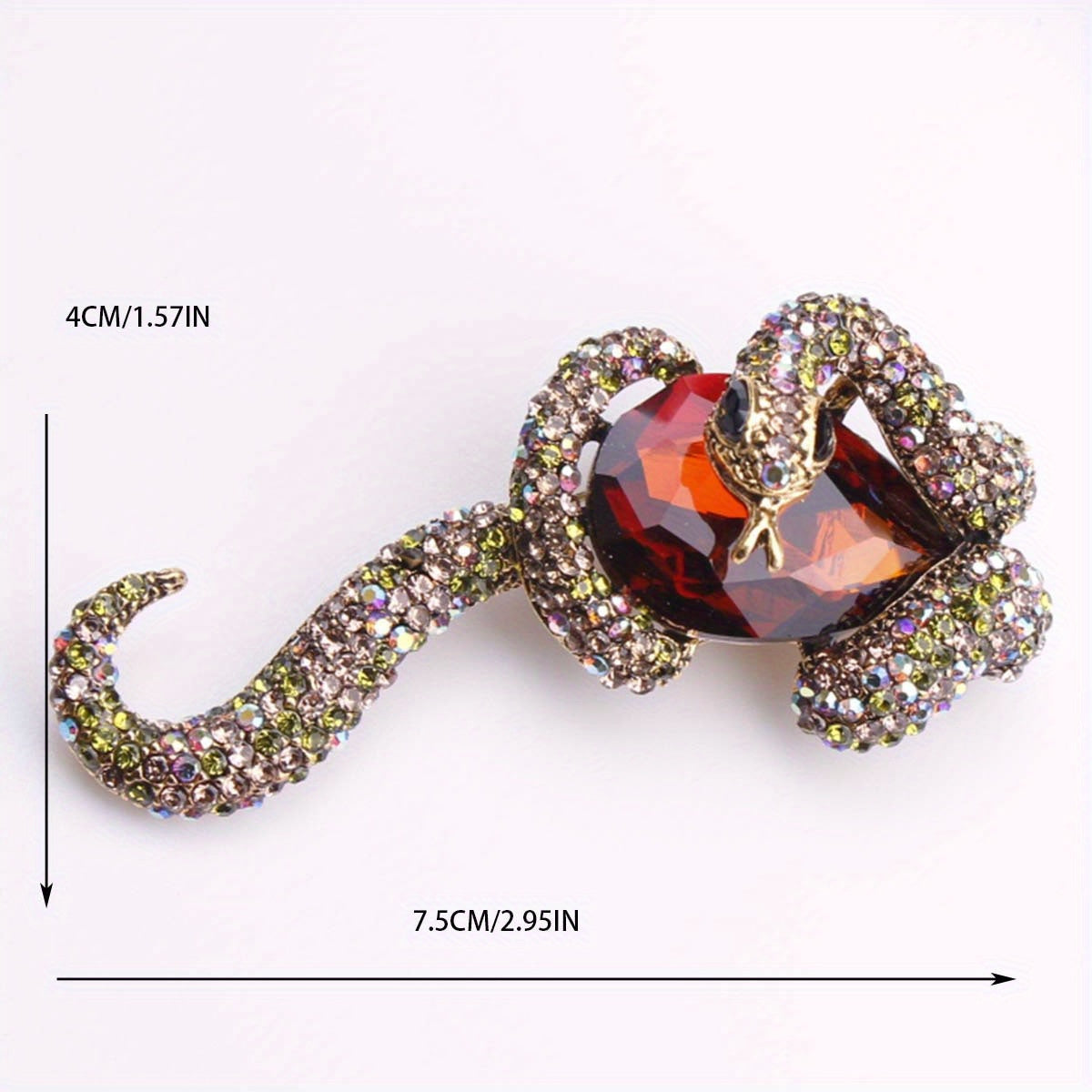 Luxurious punk style enamel snake brooch featuring stunning inlaid zirconia, perfect for both men and women. This unique animal pin adds a touch of irregular shape fashion to any party or banquet outfit. Ideal accessory for a stylish suit or coat.