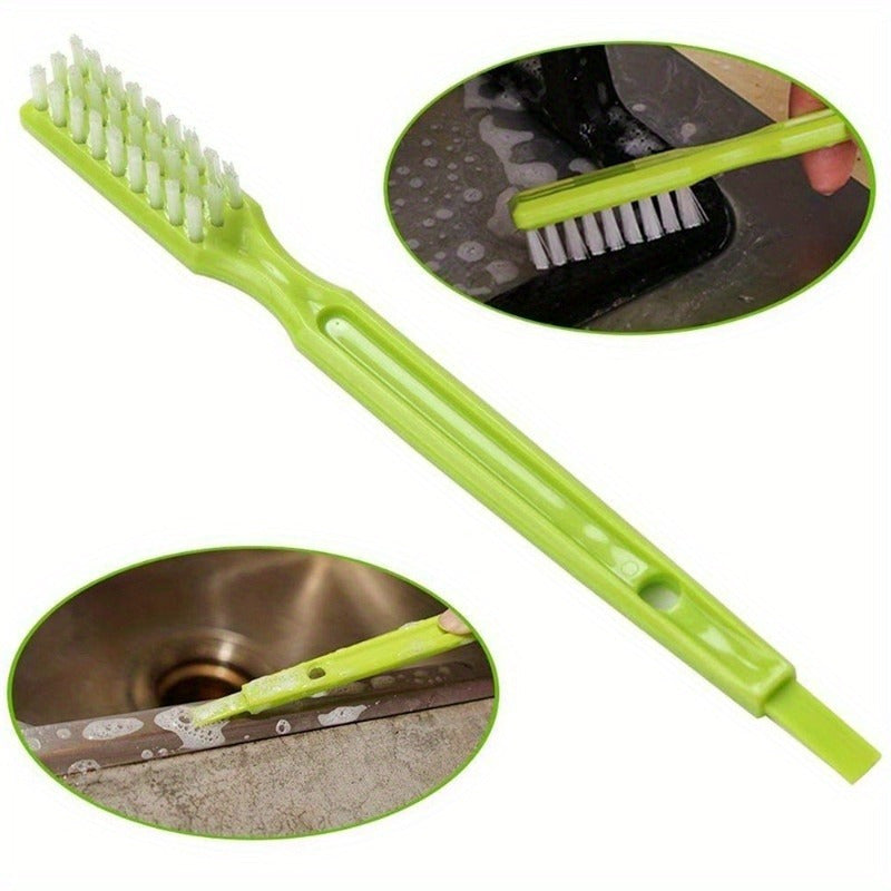 Set of plastic tile cleaning brushes suitable for multiple uses, with stiff bristles ideal for kitchen and bathroom floor grout lines. Can be used with vacuum cleaners with crevice attachment compatibility. Includes brushes for corners and gaps in