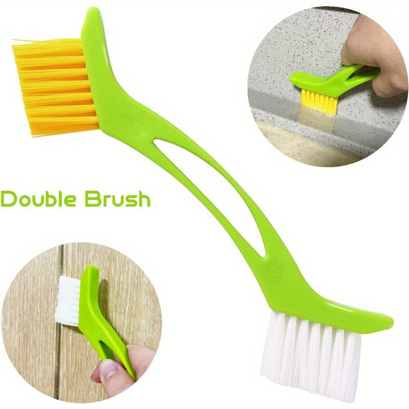 Set of plastic tile cleaning brushes suitable for multiple uses, with stiff bristles ideal for kitchen and bathroom floor grout lines. Can be used with vacuum cleaners with crevice attachment compatibility. Includes brushes for corners and gaps in