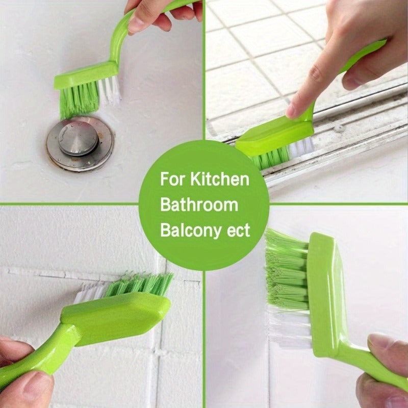 Set of plastic tile cleaning brushes suitable for multiple uses, with stiff bristles ideal for kitchen and bathroom floor grout lines. Can be used with vacuum cleaners with crevice attachment compatibility. Includes brushes for corners and gaps in