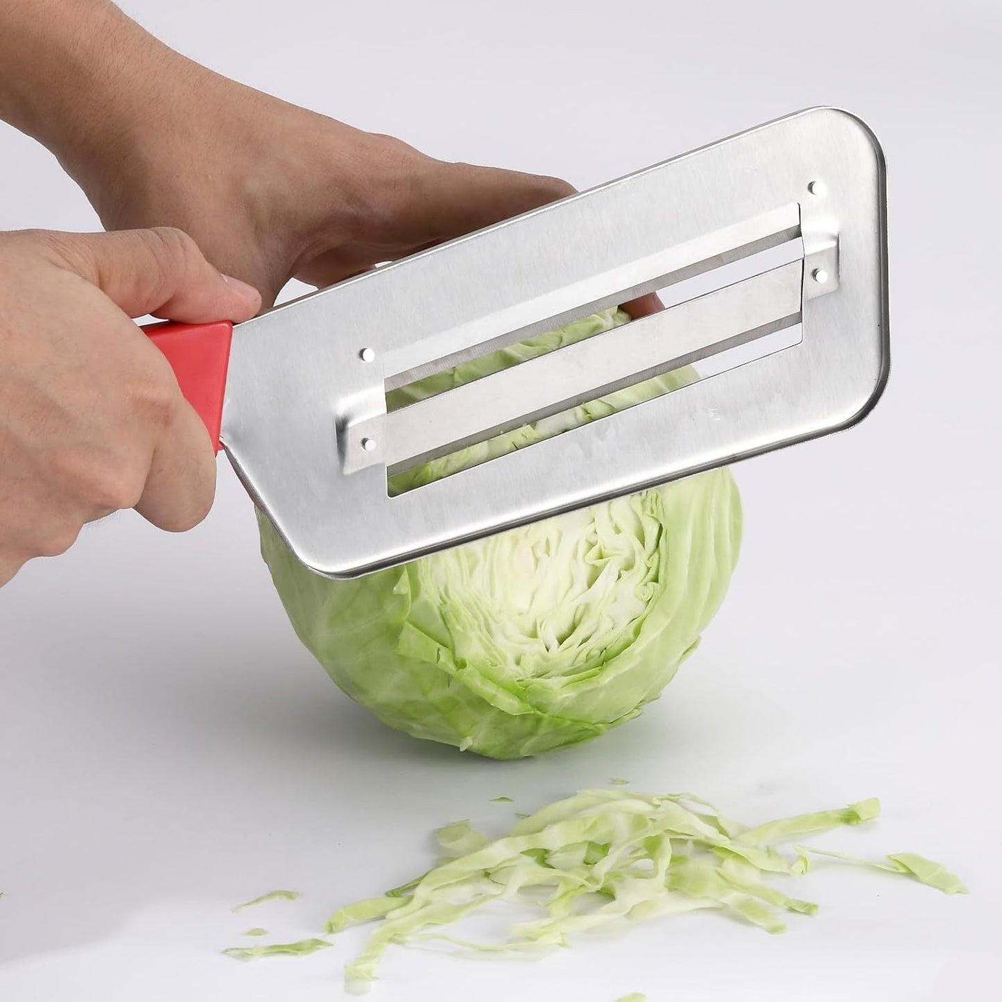 Get your hands on the 1pc Stainless Steel Manual Cabbage Slicer, a sharp blade vegetable shredder perfect for making sauerkraut, coleslaw, and salad. This durable metal cutter features an ergonomic handle for easy use, and best of all, no power is