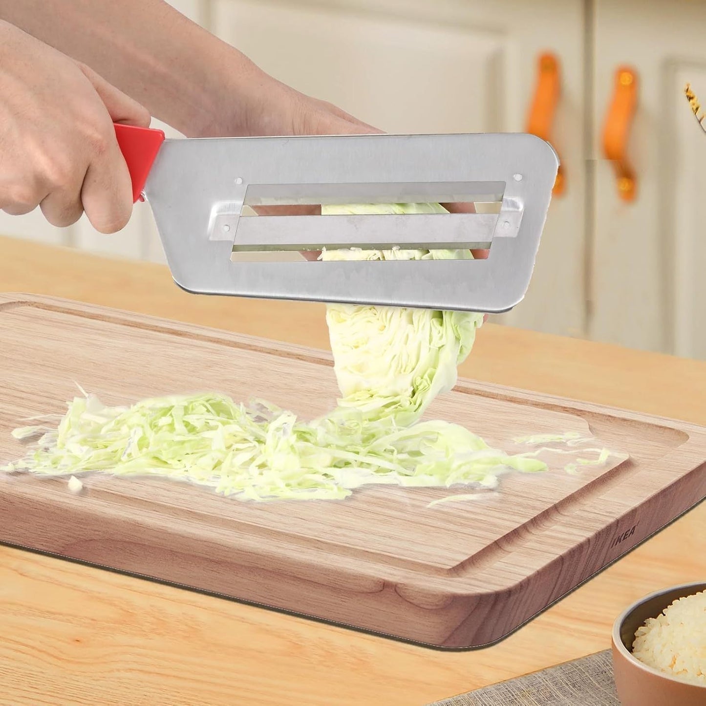 Get your hands on the 1pc Stainless Steel Manual Cabbage Slicer, a sharp blade vegetable shredder perfect for making sauerkraut, coleslaw, and salad. This durable metal cutter features an ergonomic handle for easy use, and best of all, no power is