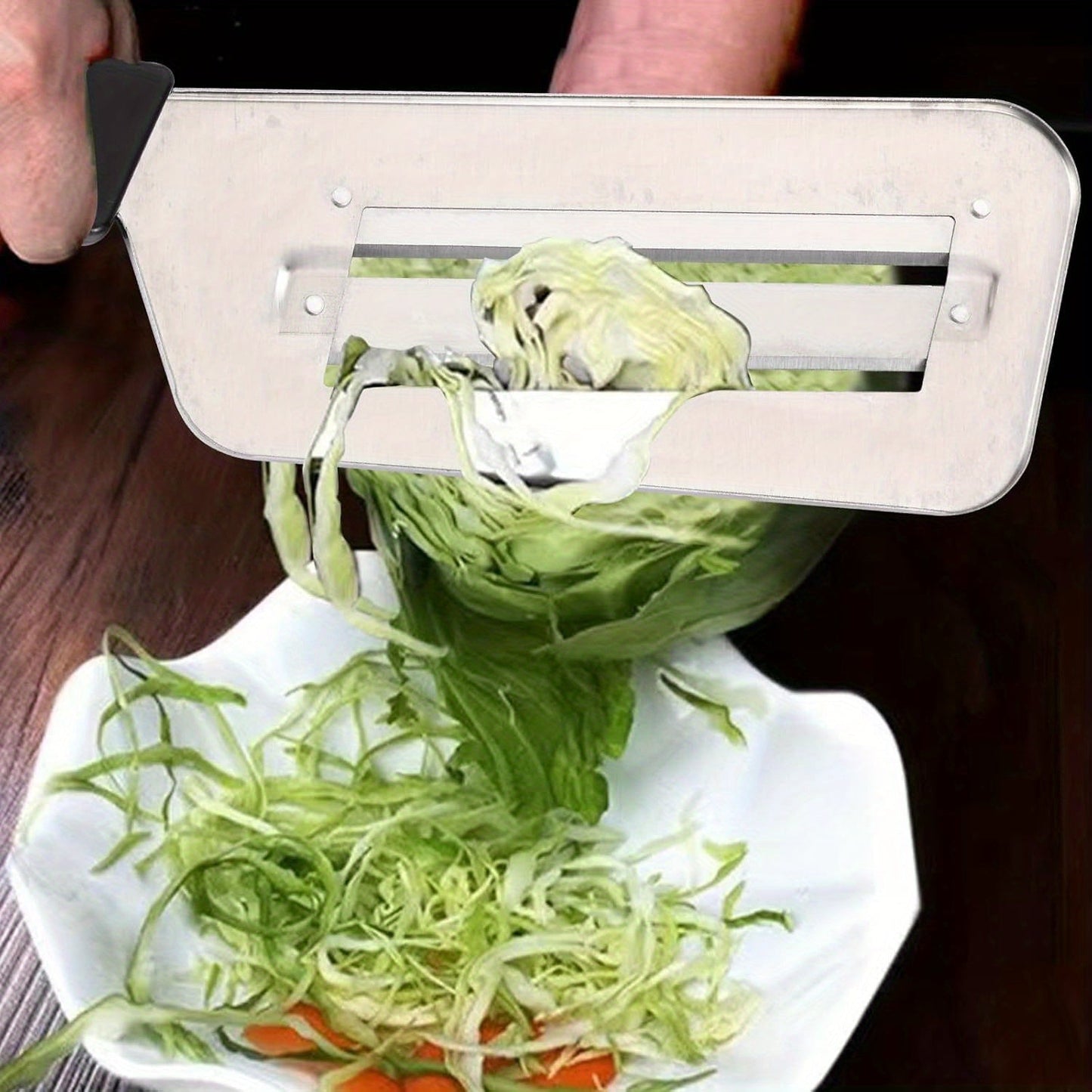 Get your hands on the 1pc Stainless Steel Manual Cabbage Slicer, a sharp blade vegetable shredder perfect for making sauerkraut, coleslaw, and salad. This durable metal cutter features an ergonomic handle for easy use, and best of all, no power is