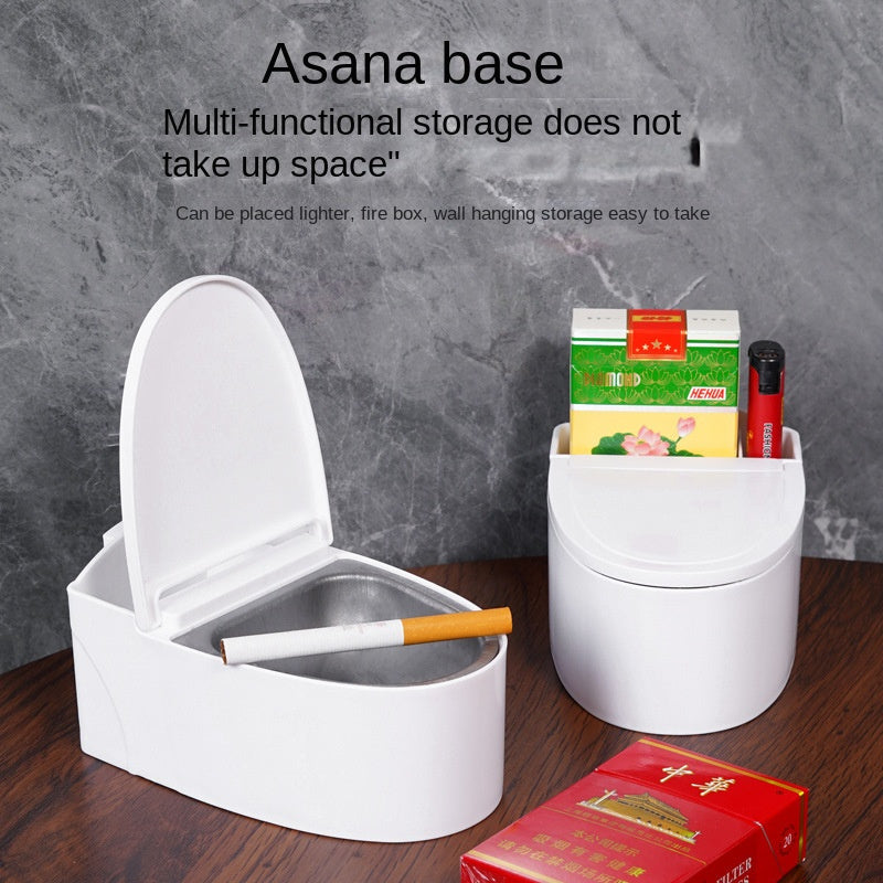 Wall-Mounted toilet ashtray with lid, plastic material, easy to clean, prevents flying ashes, ideal bathroom accessory for home.