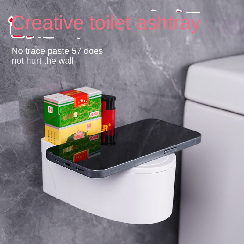 Wall-Mounted toilet ashtray with lid, plastic material, easy to clean, prevents flying ashes, ideal bathroom accessory for home.