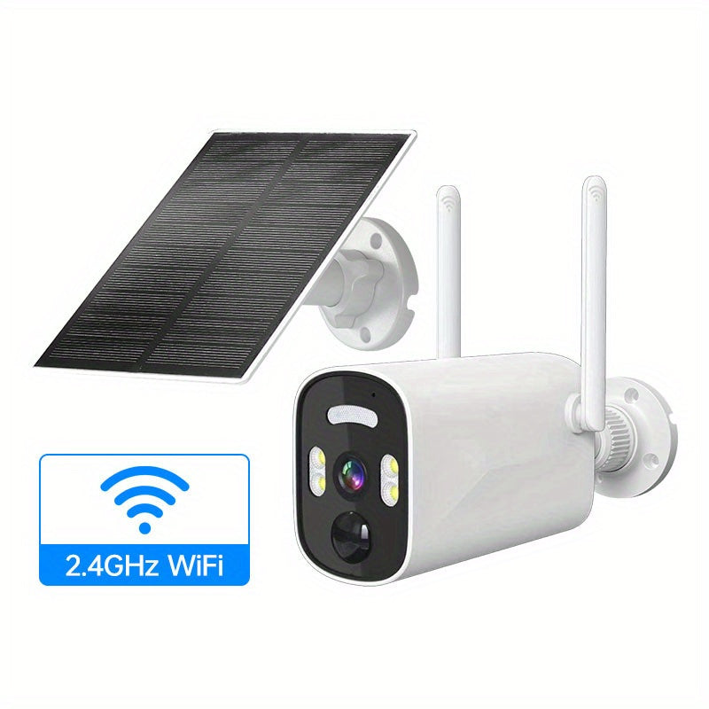 Zhxinsd Solar Security Camera - Outdoor Wireless with Color Night Vision, Motion Sensor, 2-Way Audio, Rechargeable Battery, Wi-Fi Enabled, Spotlight, Battery/USB Dual Power - Ideal for Home Surveillance - 2K Resolution - 1 Piece