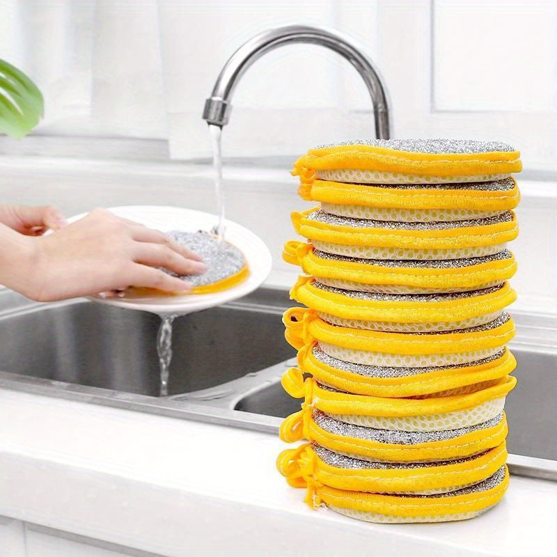 Set of 10/12 Antibacterial Kitchen Scrub Sponges, Reusable Non-Scratch Cleaning Pads, Multipurpose Dishwashing Brushes - No Electricity or Battery Required for Home Use